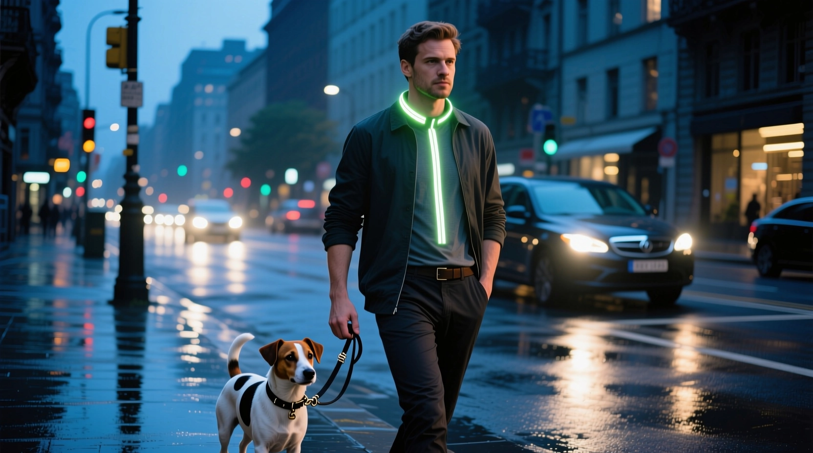 Мужчина с джек-расселом вечером