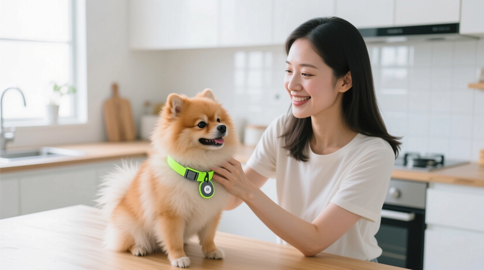 Женщина с шпицем дома